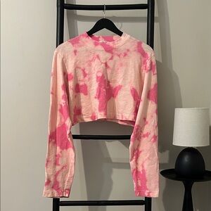Cotton Citizen Pink Tie-Dye Cropped Long Sleeve Top